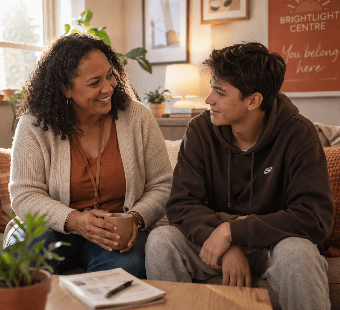 Caregiver in a supportive Bright Light conversation